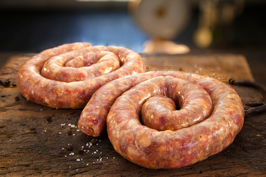 Gewürzte Iberico und Black Angus Boerewors